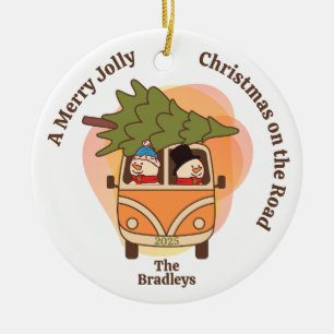 Christmas on the Road Snowmen in a Van Ceramic Tree Decoration
