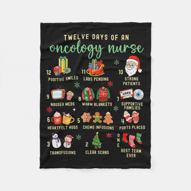 Christmas Oncology Rn Nurse 12 Days Of An Oncology Fleece Blanket (Front)