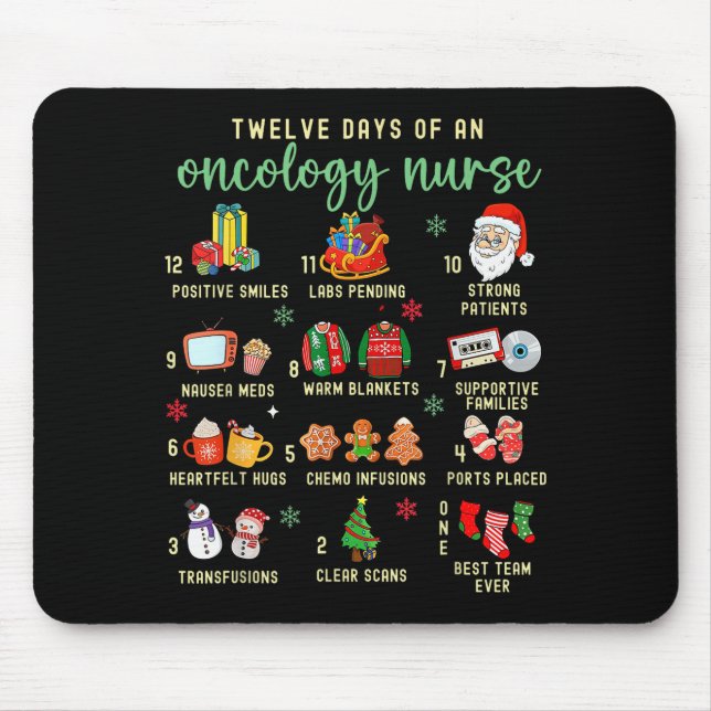 Christmas Oncology Rn Nurse 12 Days Of An Oncology Mouse Mat (Front)