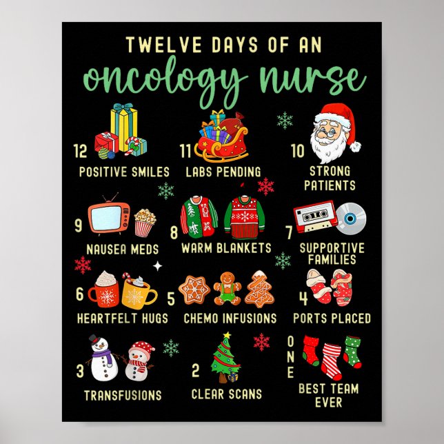 Christmas Oncology Rn Nurse 12 Days Of An Oncology Poster (Front)