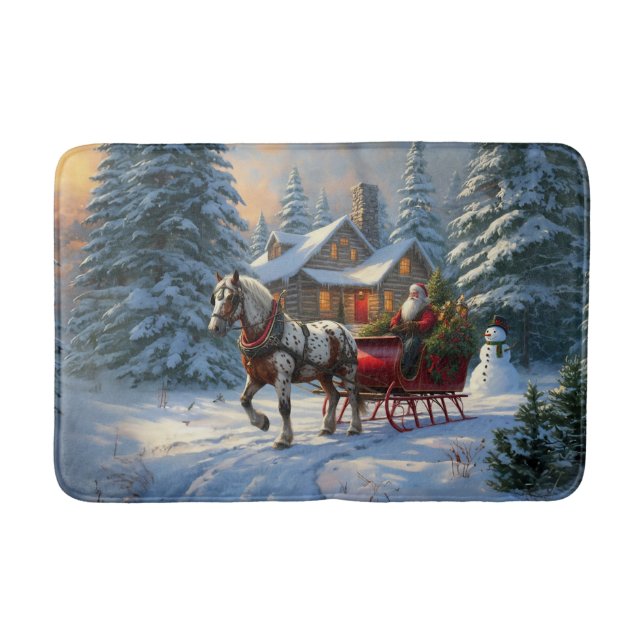 Christmas One-horse Sleigh Santa Bath Mat (Front)