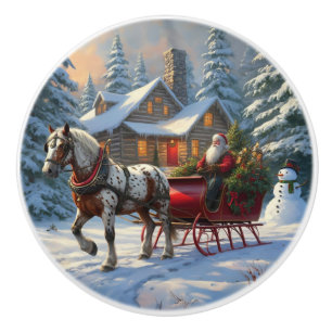 Christmas One-horse Sleigh Santa Ceramic Knob
