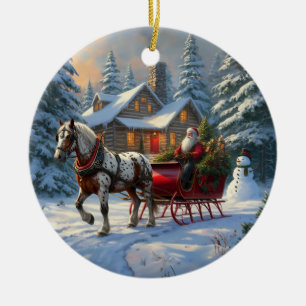 Christmas One-horse Sleigh Santa Ceramic Tree Decoration
