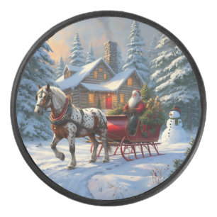 Christmas One-horse Sleigh Santa Hockey Puck
