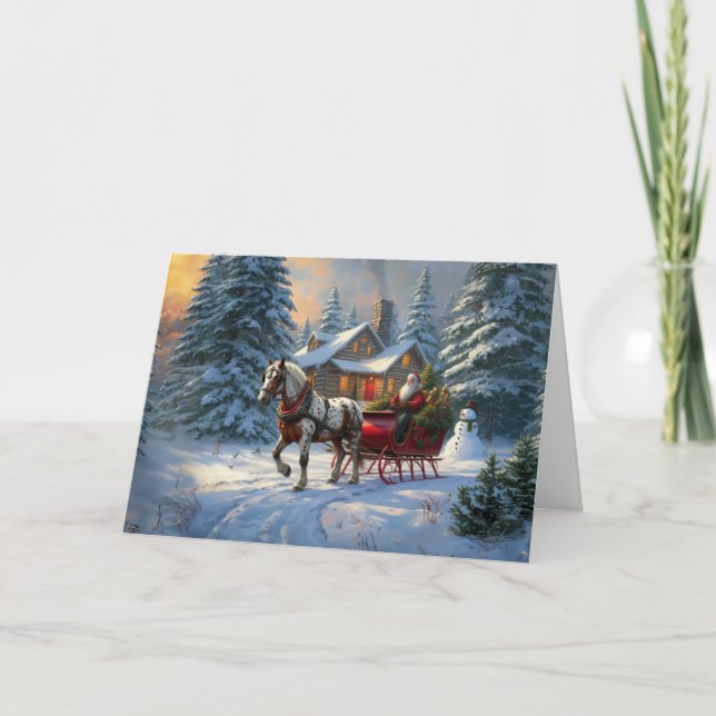 Christmas One-horse Sleigh Santa Holiday Card (Front)