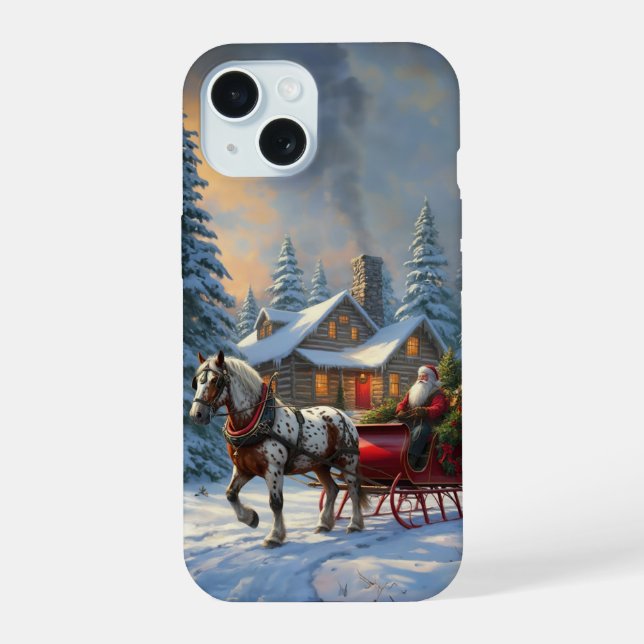Christmas One-horse Sleigh Santa iPhone 15 Case (Back)