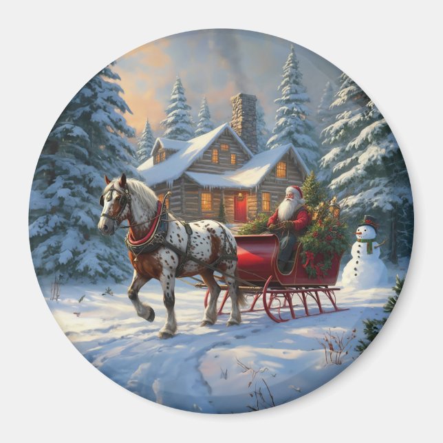 Christmas One-horse Sleigh Santa Magnet (Front)