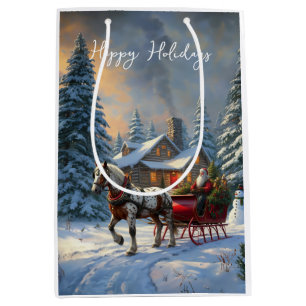 Christmas One-horse Sleigh Santa Medium Gift Bag
