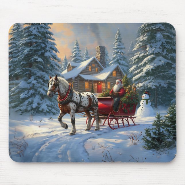 Christmas One-horse Sleigh Santa Mouse Mat (Front)