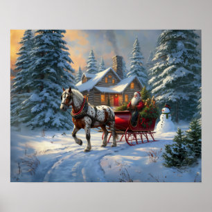 Christmas One-horse Sleigh Santa Poster