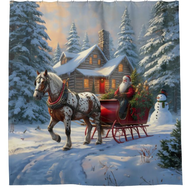 Christmas One-horse Sleigh Santa Shower Curtain (Front)