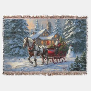Christmas One-horse Sleigh Santa Throw Blanket