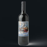 Christmas One-horse Sleigh Santa Wine Label<br><div class="desc">Santa driving a one-horse sleigh to deliver Christmas presents in a small town</div>
