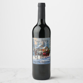 Christmas One-horse Sleigh Santa Wine Label