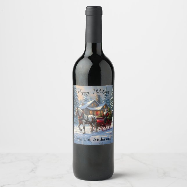 Christmas One-horse Sleigh Santa Wine Label (Front)