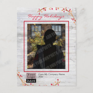 Christmas One Photo Rustic Business Logo Holiday Postcard