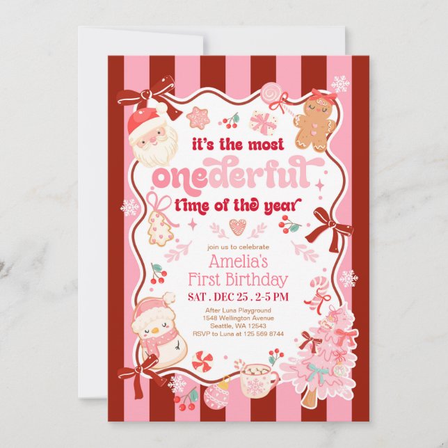 Christmas ONEderful Time First Birthday Invitation (Front)