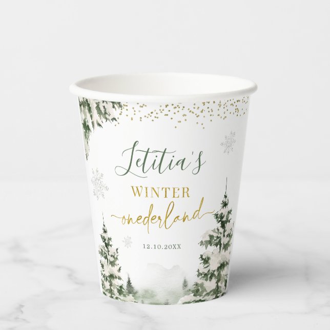 Christmas Onederland Winter Forest First Birthday Paper Cups (Front)