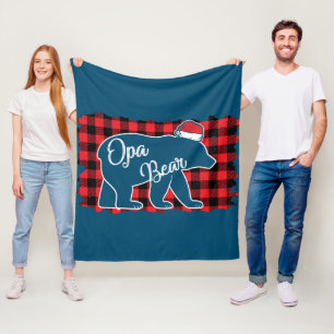Christmas Opa Bear Christmas Red Plaid Buffalo Fam Fleece Blanket