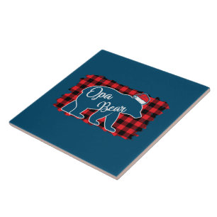 Christmas Opa Bear Christmas Red Plaid Buffalo Fam Tile