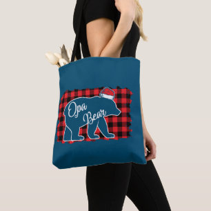 Christmas Opa Bear Christmas Red Plaid Buffalo Fam Tote Bag