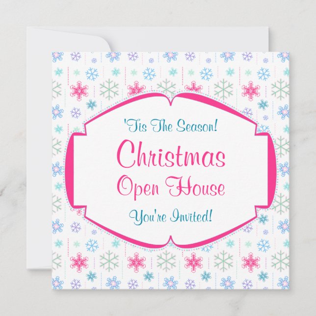 Christmas Open House Colourful Snowflakes Invitation (Front)