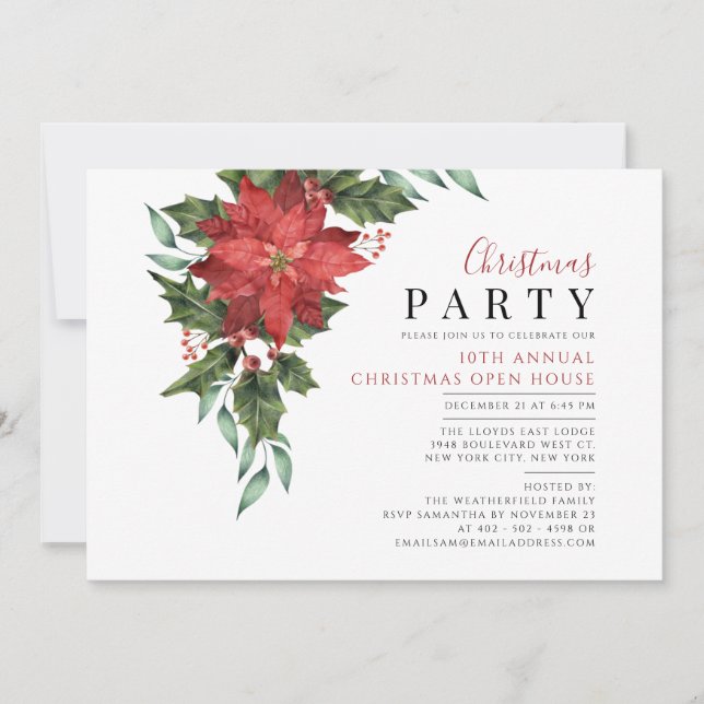 Christmas Open House Party Floral Invitation (Front)