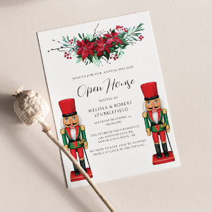Christmas Open House Poinsettia Toy Nutcracker Invitation