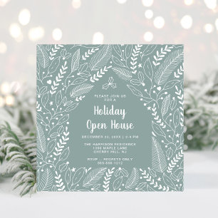 Christmas Open House Seasonal Floral Sage Green Invitation