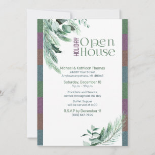 Christmas Open House Watercolor Foliage Modern Invitation