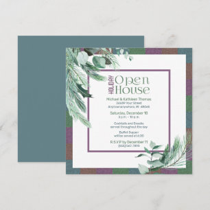 Christmas Open House Watercolor Foliage Modern Invitation