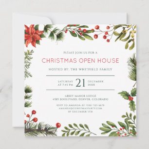 Christmas Open House Watercolor Holiday Party Invitation