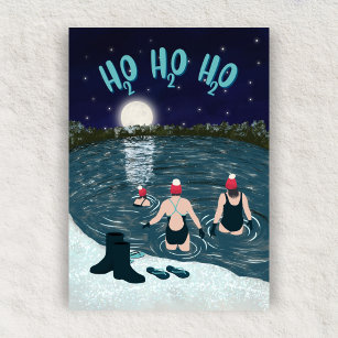 Christmas Open Water Swimming In The Snow At Night Holiday Card