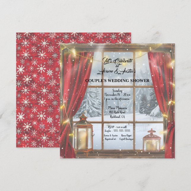 Christmas Open Window Couple's Wedding Shower  Holiday Card (Front/Back)