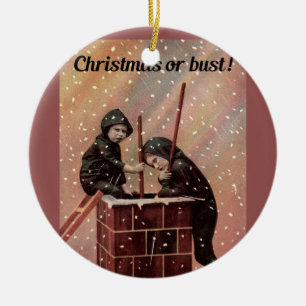 Christmas Or Bust, Boy Chimney Sweep Antique Photo Ceramic Tree Decoration