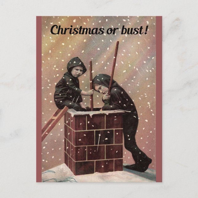 Christmas Or Bust, Boy Chimney Sweep Antique Photo Holiday Postcard (Front)
