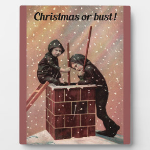 Christmas Or Bust, Boy Chimney Sweep Antique Photo Plaque