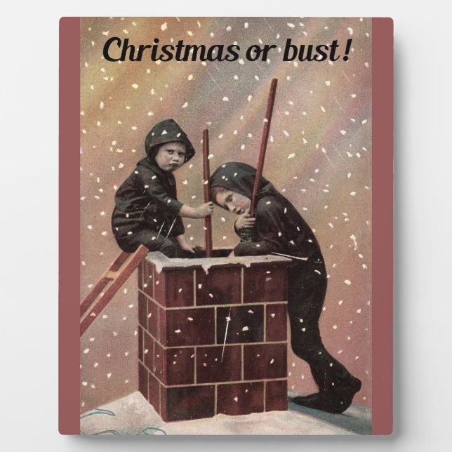 Christmas Or Bust, Boy Chimney Sweep Antique Photo Plaque (Front)