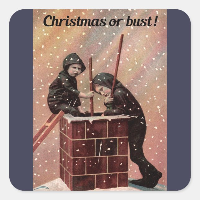 Christmas Or Bust, Boy Chimney Sweep Antique Photo Square Sticker (Front)