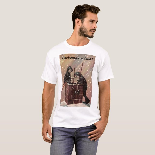 Christmas Or Bust, Boy Chimney Sweep Antique Photo T-Shirt (Front Full)
