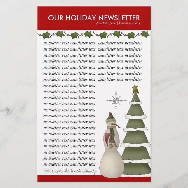 Christmas or Holiday Family Newsletter Template Stationery (Front)