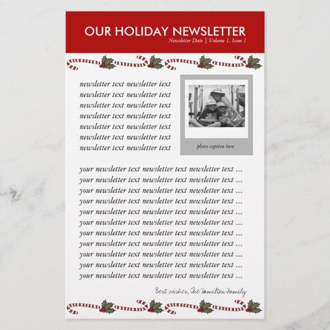 Christmas or Holiday Family Newsletter Template Stationery (Front)