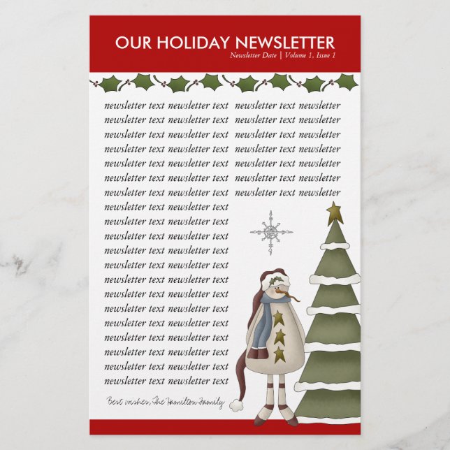 Christmas or Holiday Family Newsletter Template Stationery (Front)