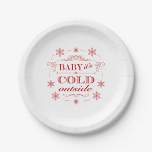 Christmas or Winter Red and White Snowflake Paper Plate