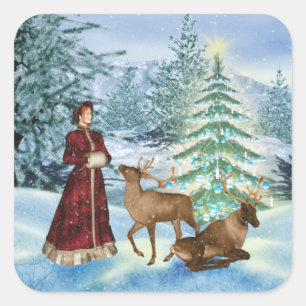 Christmas or Yule Victorian Winter Scene Stickers