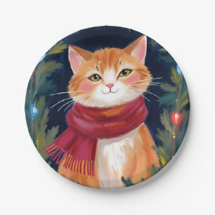 Christmas Orange Cat Festive Pet Holiday Paper Plate
