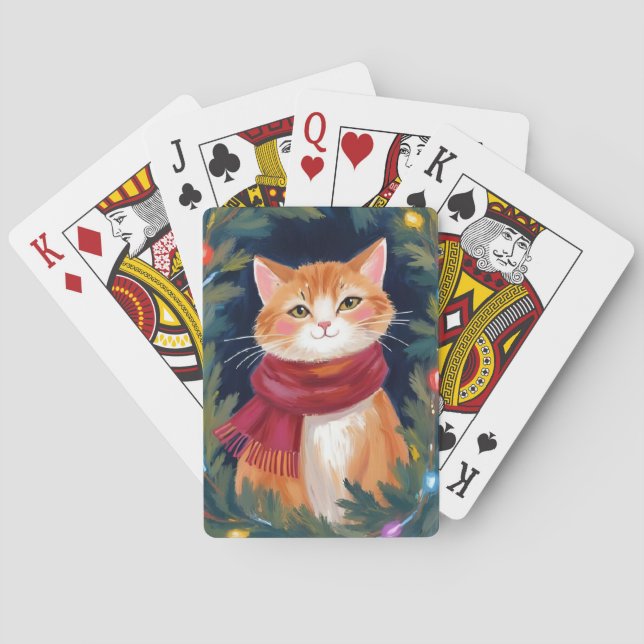 Christmas Orange Cat Festive Pet Playing Cards (Back)