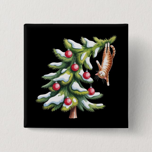 Christmas Orange Cat Tree Cats Lover Family Xmas 15 Cm Square Badge (Front)