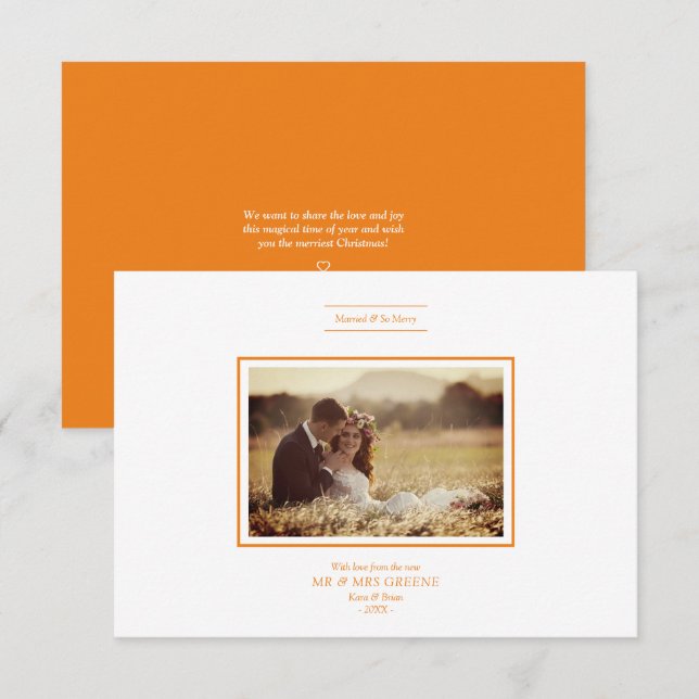 Christmas Orange Chic Newlyweds Photo Wedding (Front/Back)
