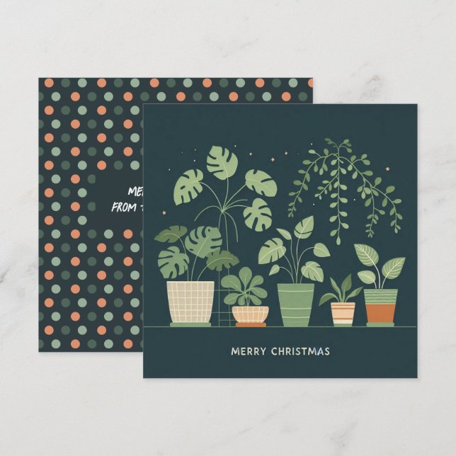 Christmas Orange Green Potted Plants Holiday Card (Front/Back)